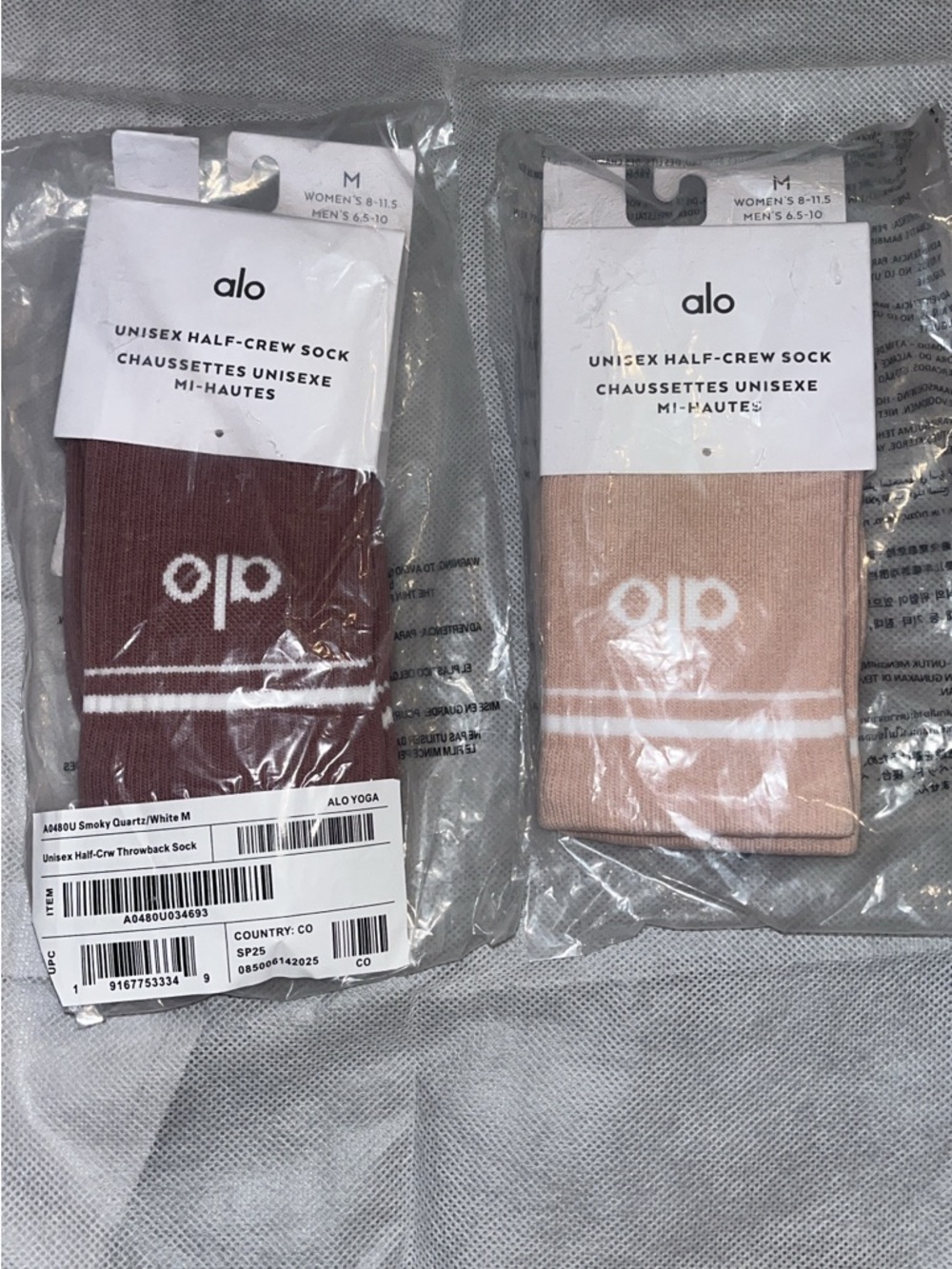 ALO Yoga Unisex Half-Crew Socks - Deep Mauve and Light Pink (2-Pack)